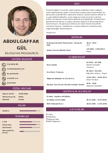 Bilgisayar Programcısı CV Örnekleri cv indir